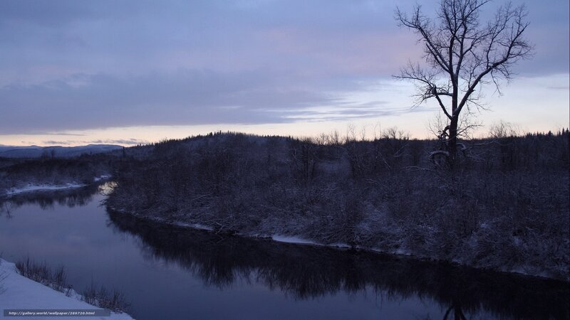 Winter river at dusk
