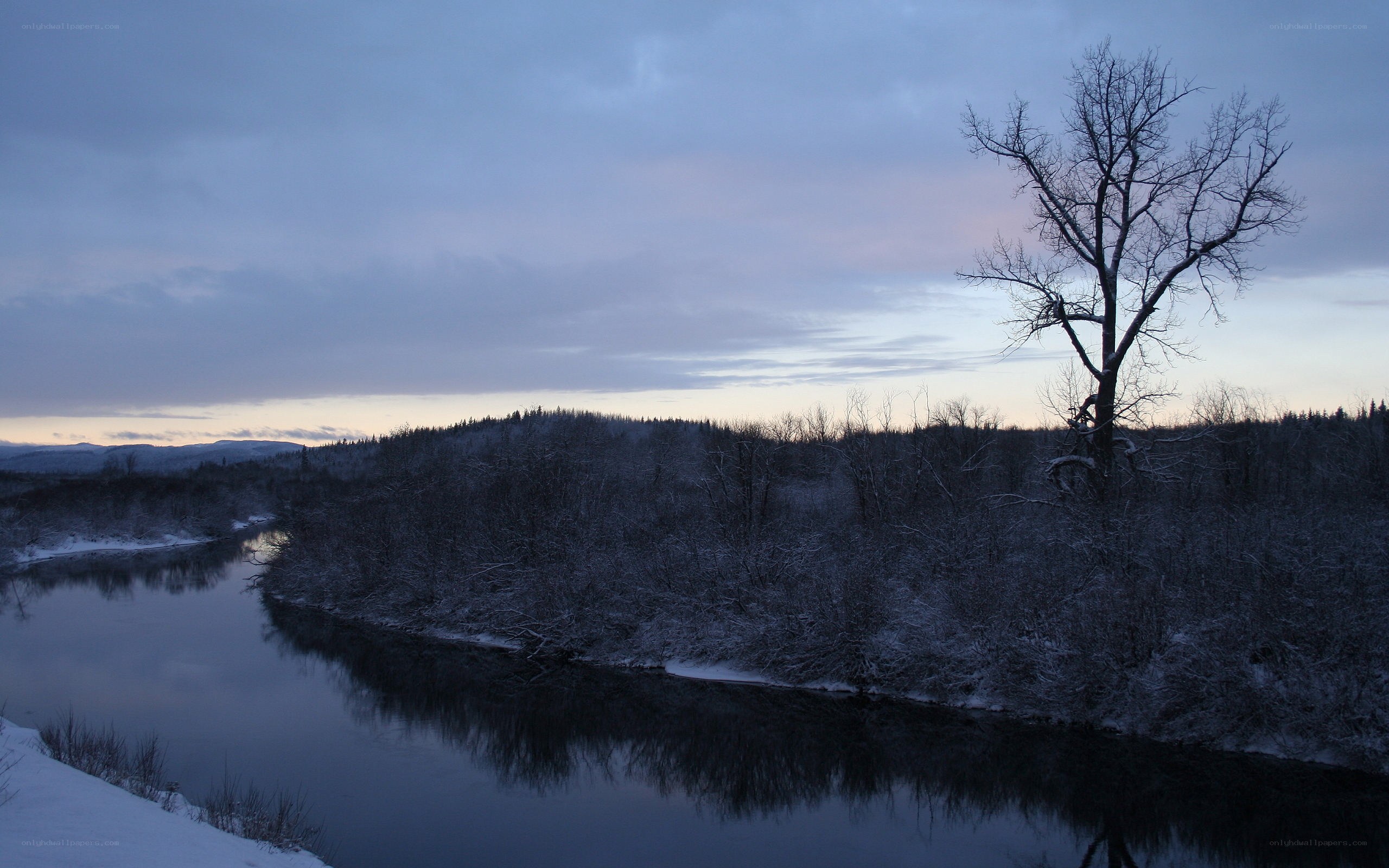 Winter river at dusk