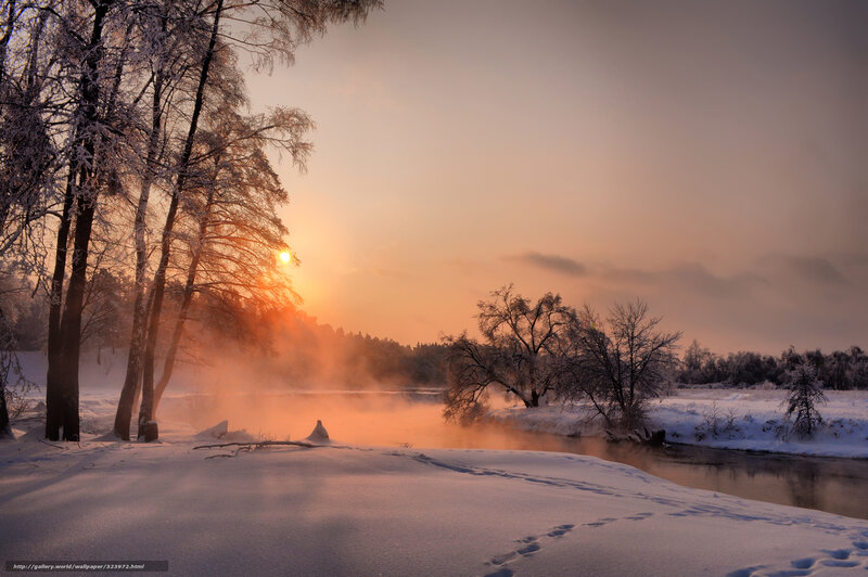 Winter river at sunrise