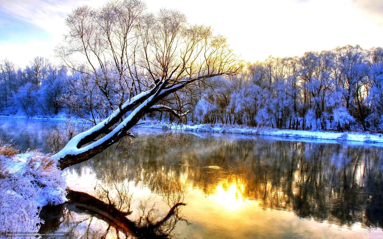 Winter river at sunrise