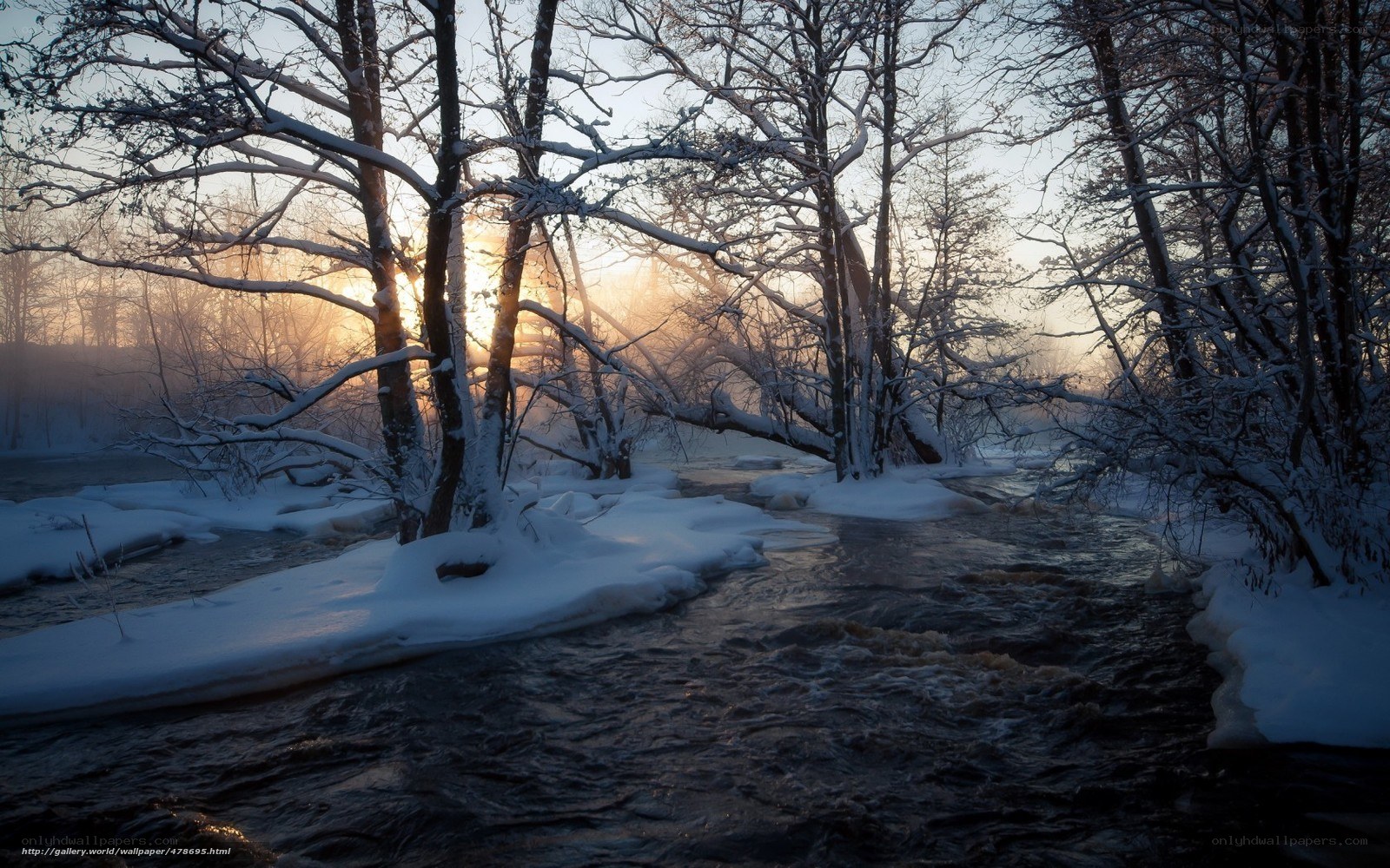 Winter river at sunrise