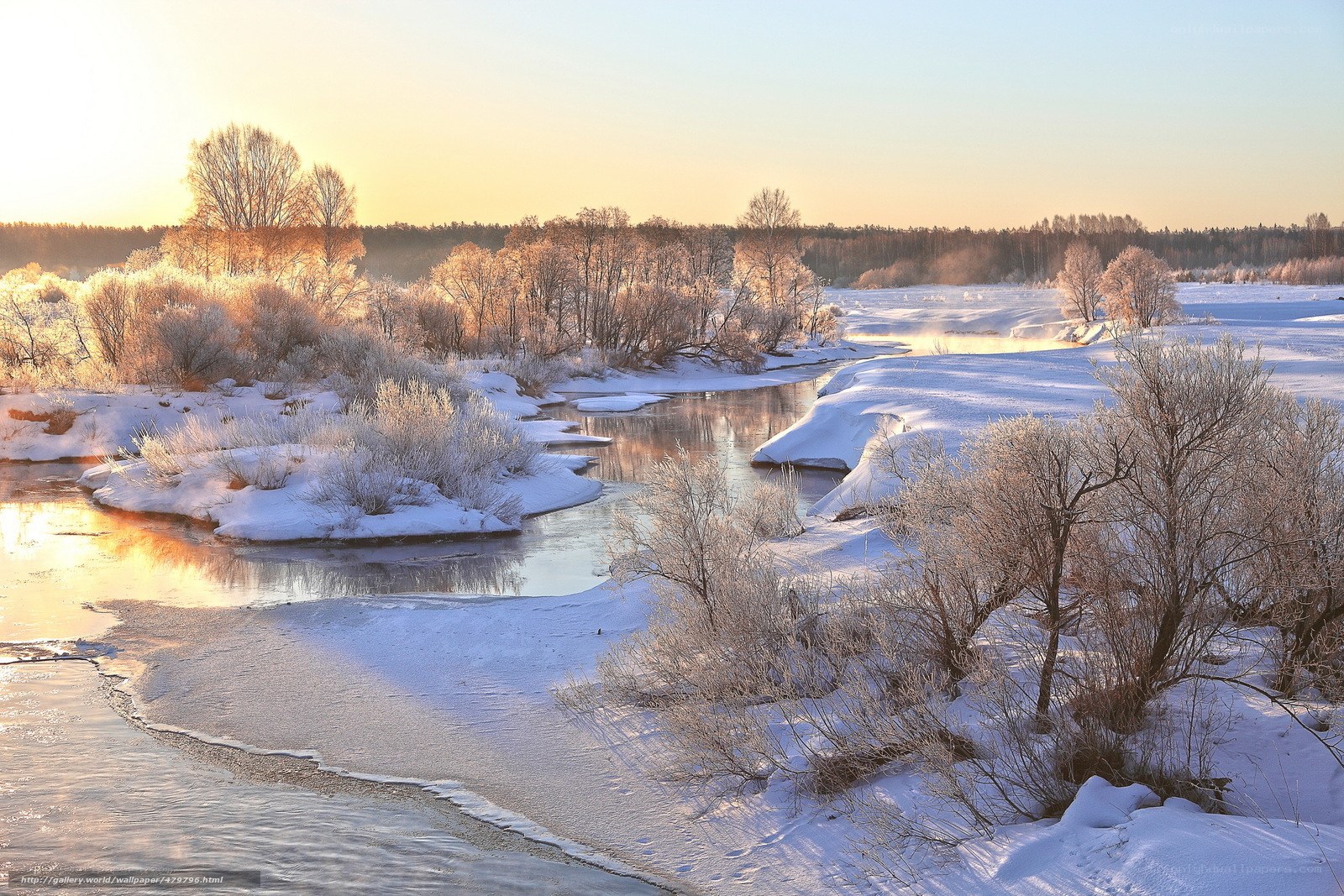 Winter river at sunrise