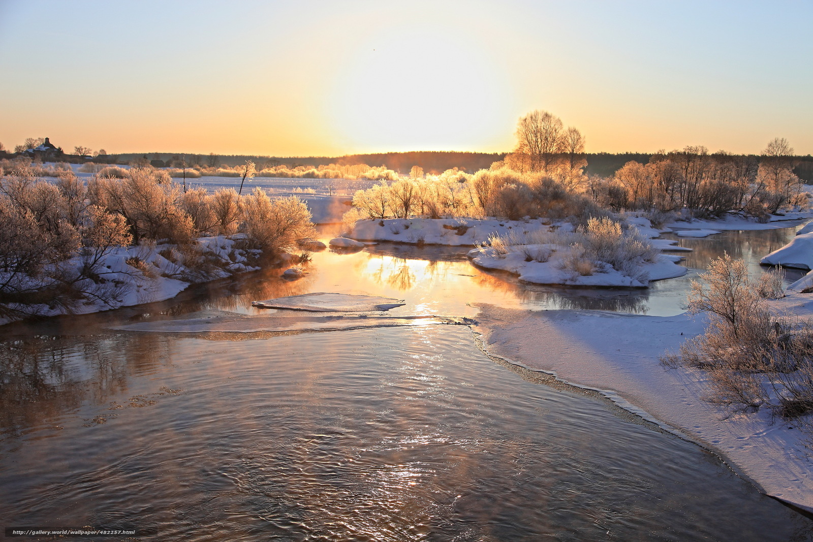 Winter river at sunrise