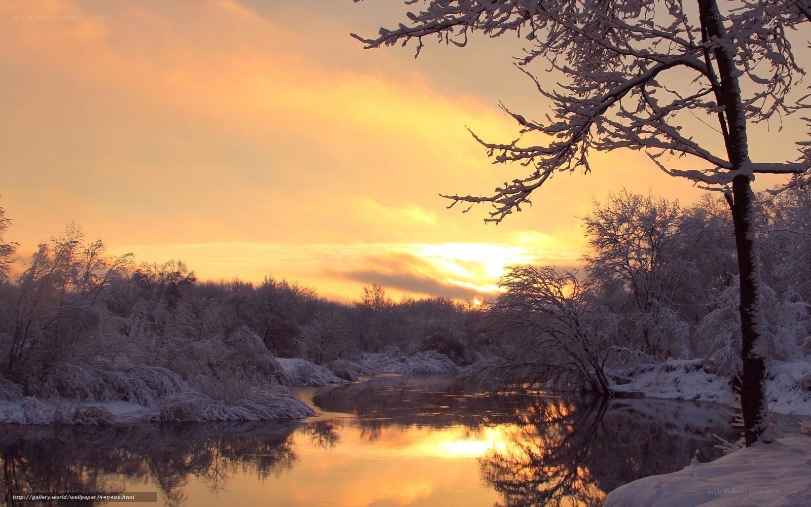 Winter river at sunset