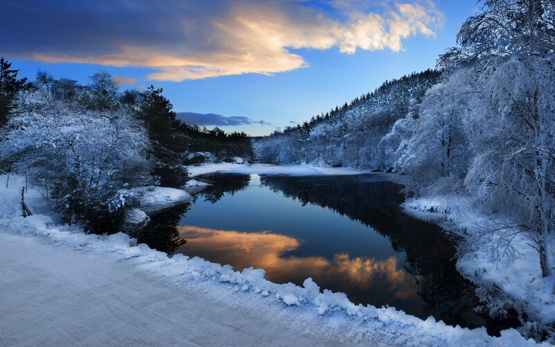 Winter river at sunset