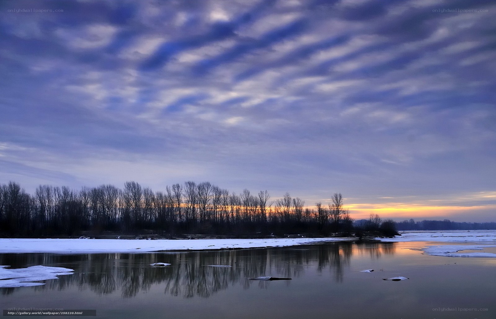 Winter river at sunset