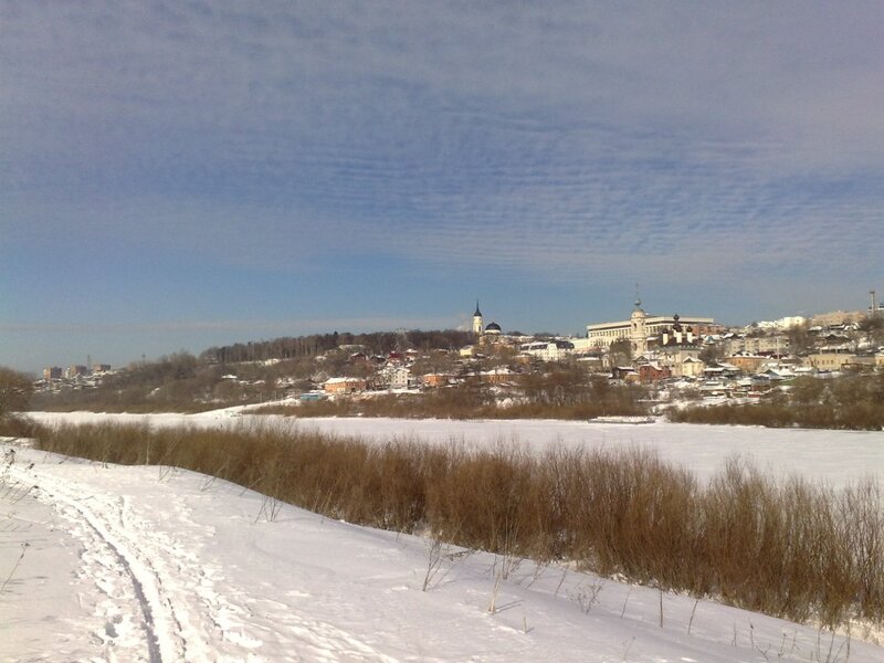 Winter river view of a town