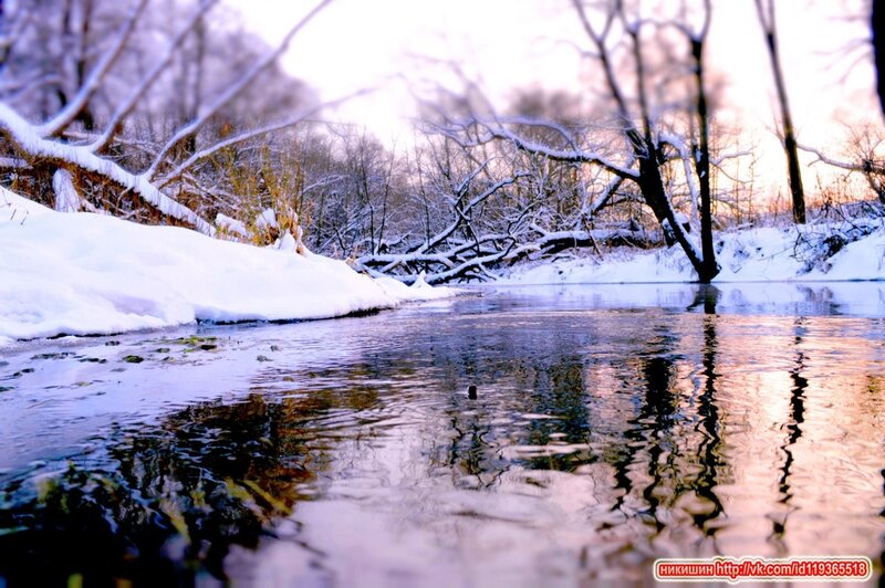 Winter river with snow-covered trees