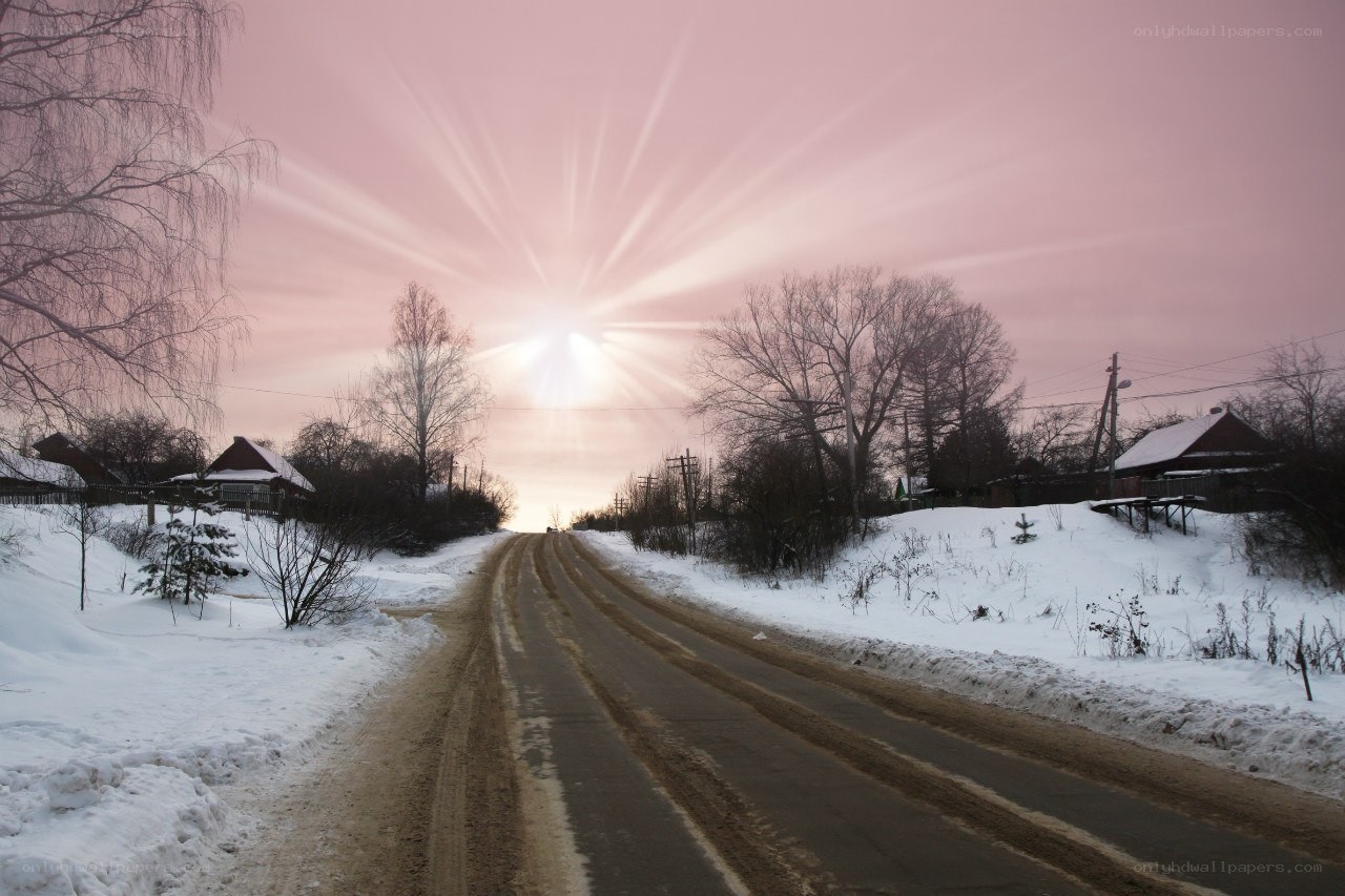Winter road at sunrise