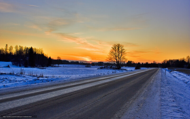 Winter Road at Sunset