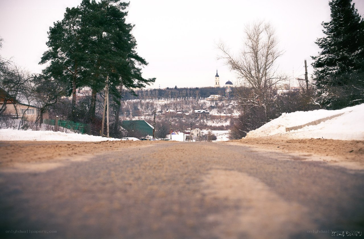 Winter road to a town