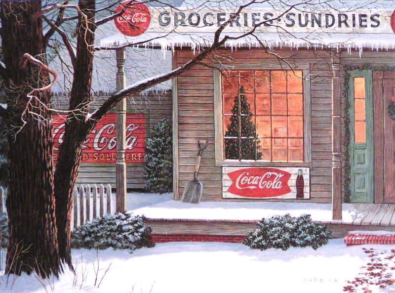 Winter scene at a grocery store