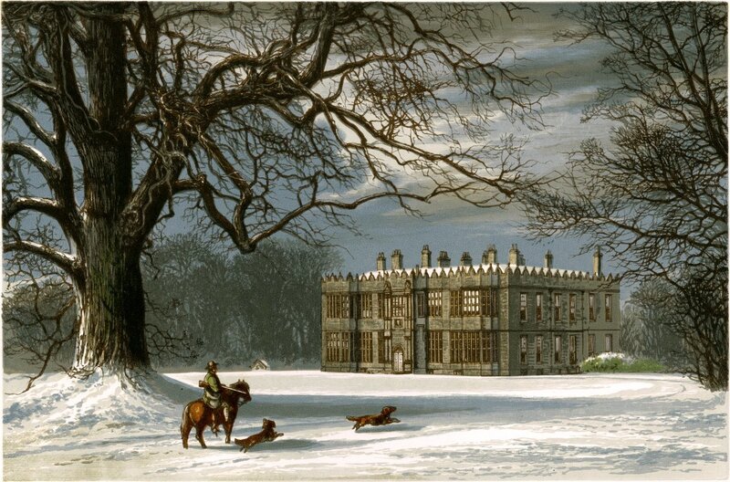 Winter scene at a stately home