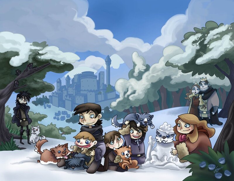 Winter scene with animated characters