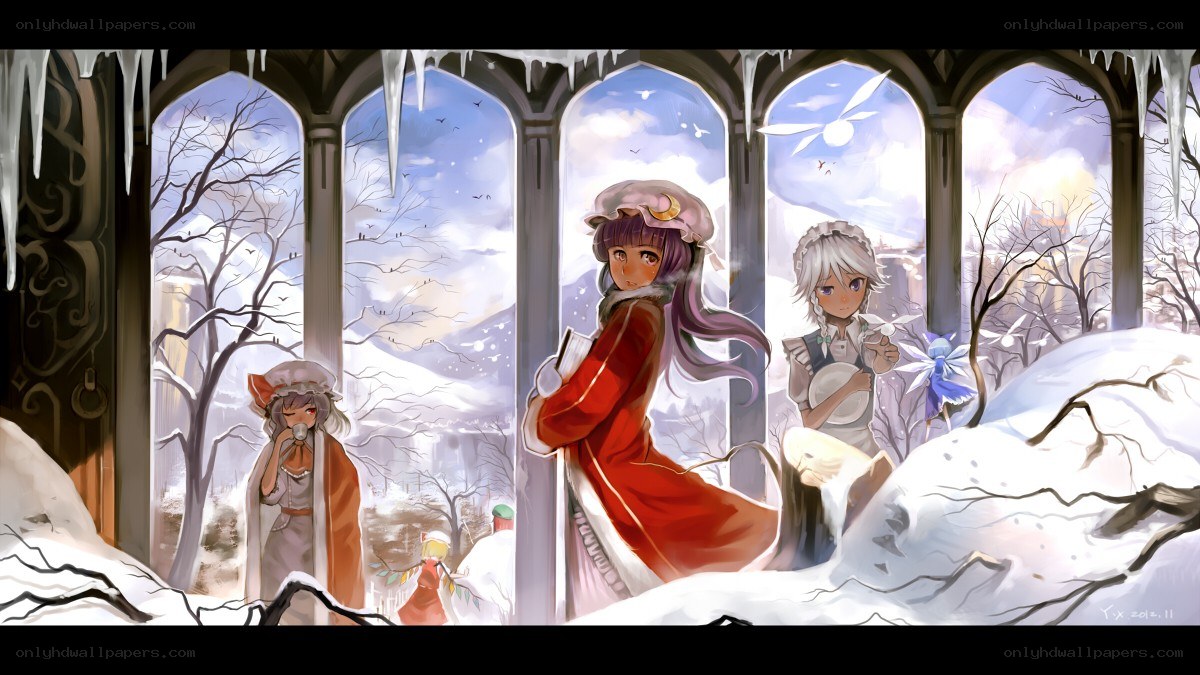Winter scene with anime characters