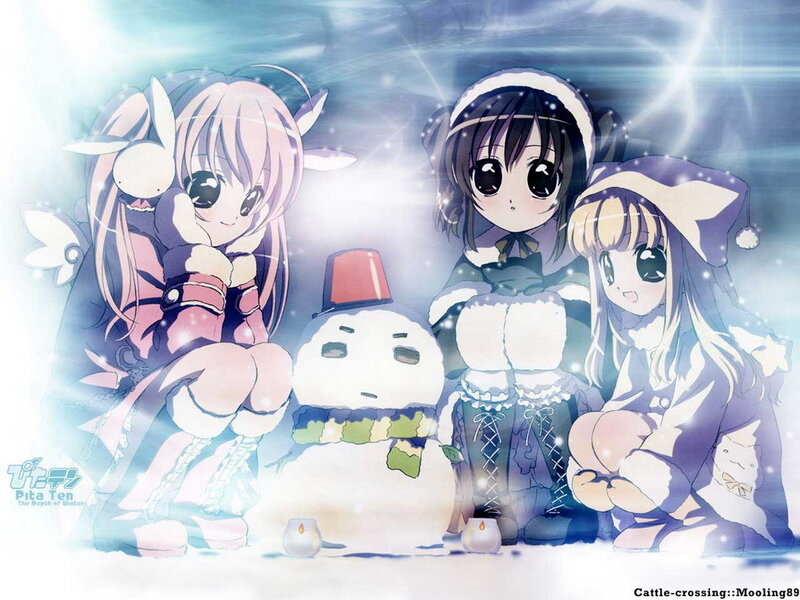 Winter scene with anime girls
