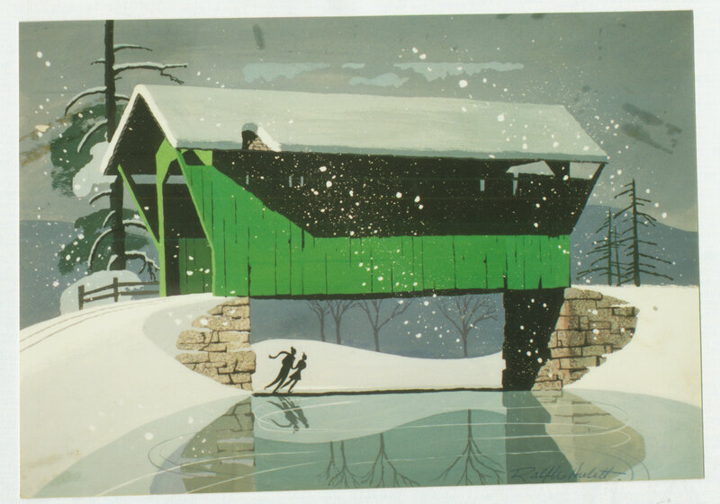 Winter scene with covered bridge