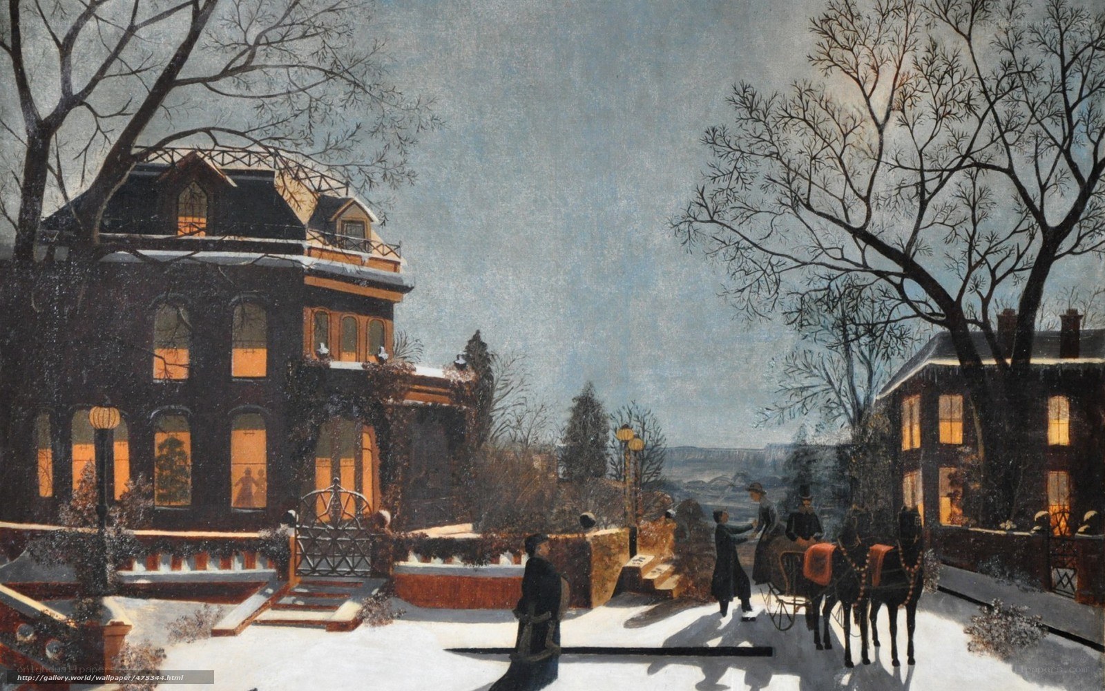 Winter scene with horse-drawn carriage
