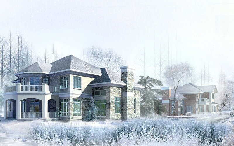 Winter scene with houses