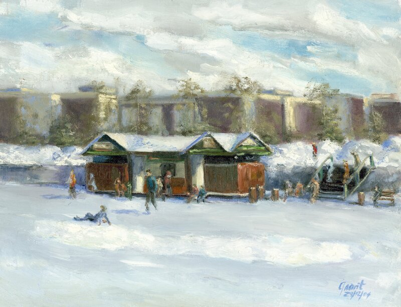 Winter scene with ice skaters