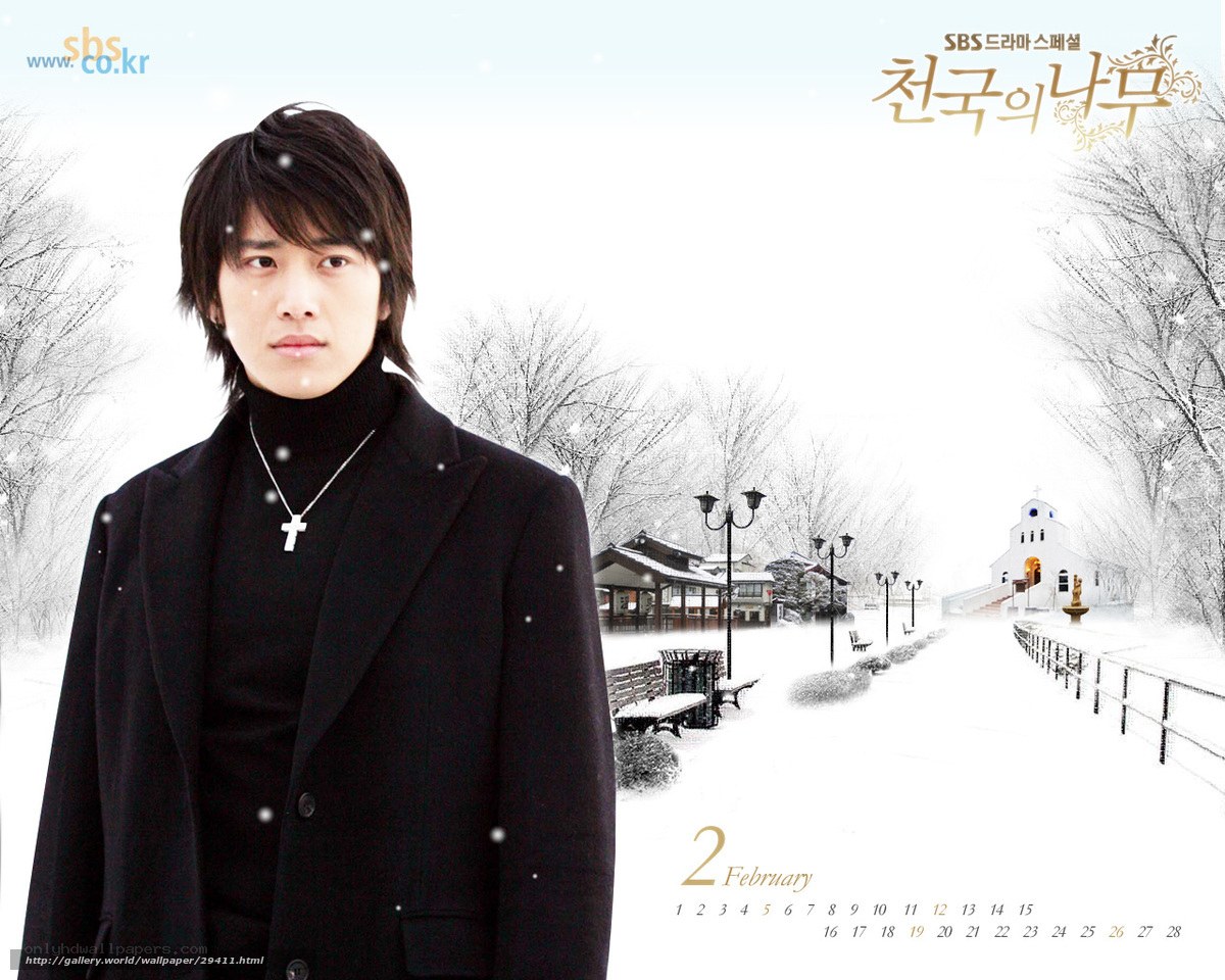 Winter scene with man in coat