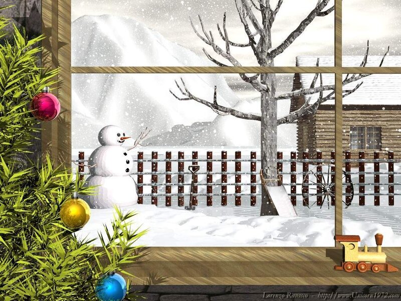 Winter scene with snowman