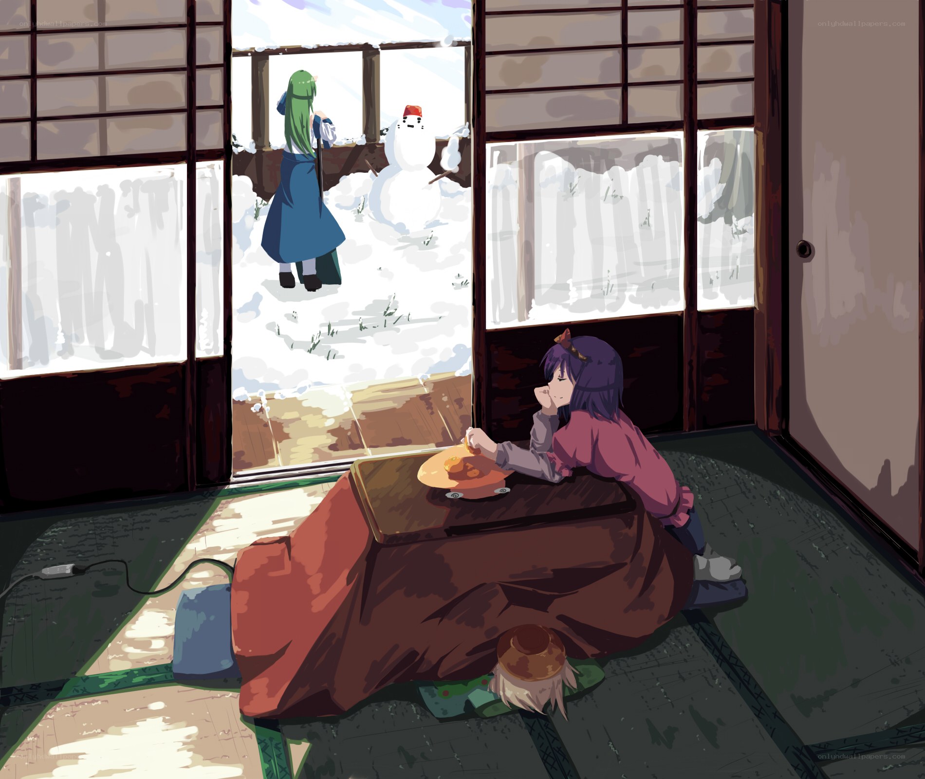 Winter scene with snowman