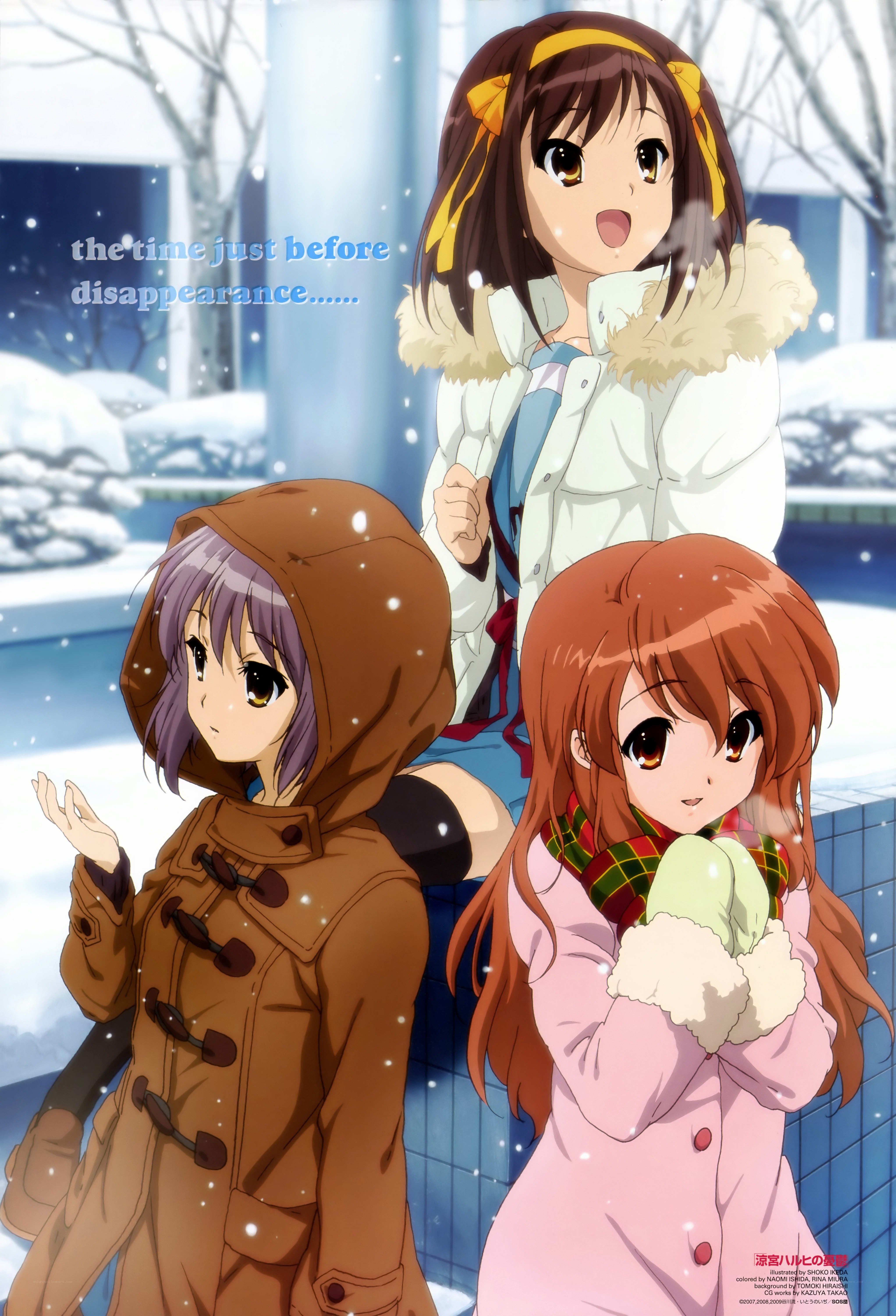 Winter scene with three anime girls