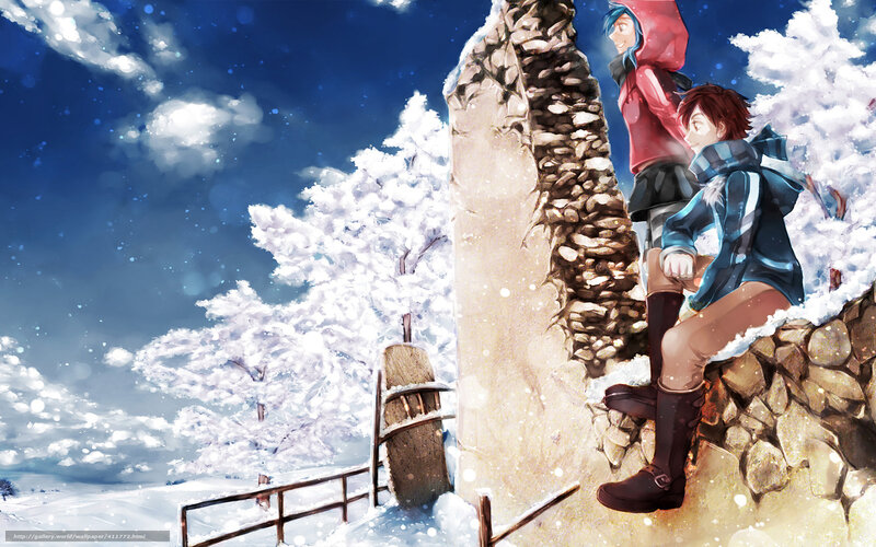 Winter scene with two characters