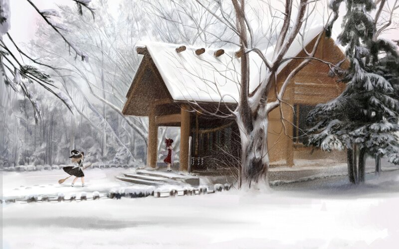 Winter scene with two girls