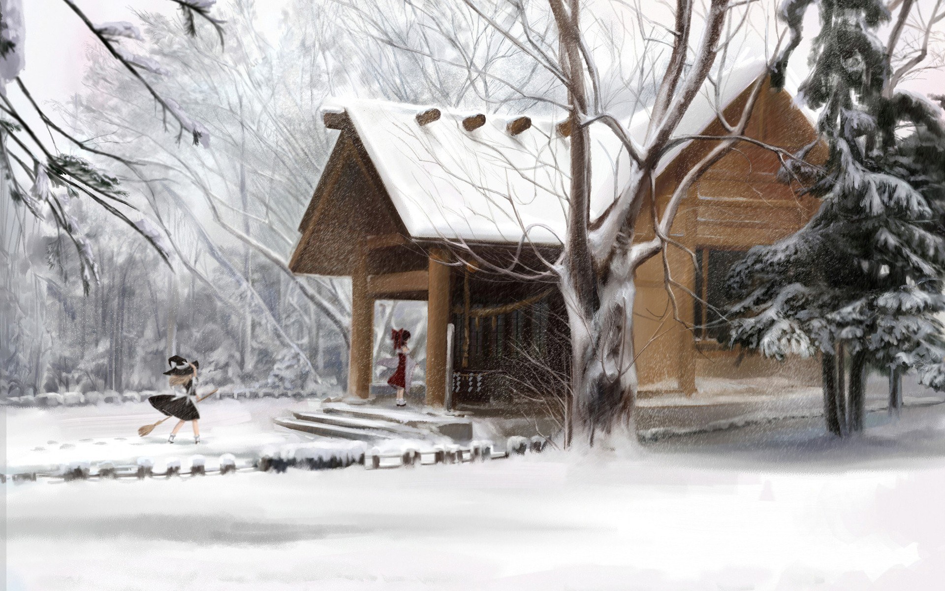 Winter scene with two girls