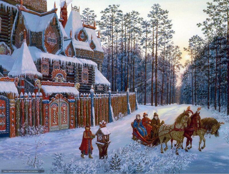Winter Sleigh Ride at a Russian Village