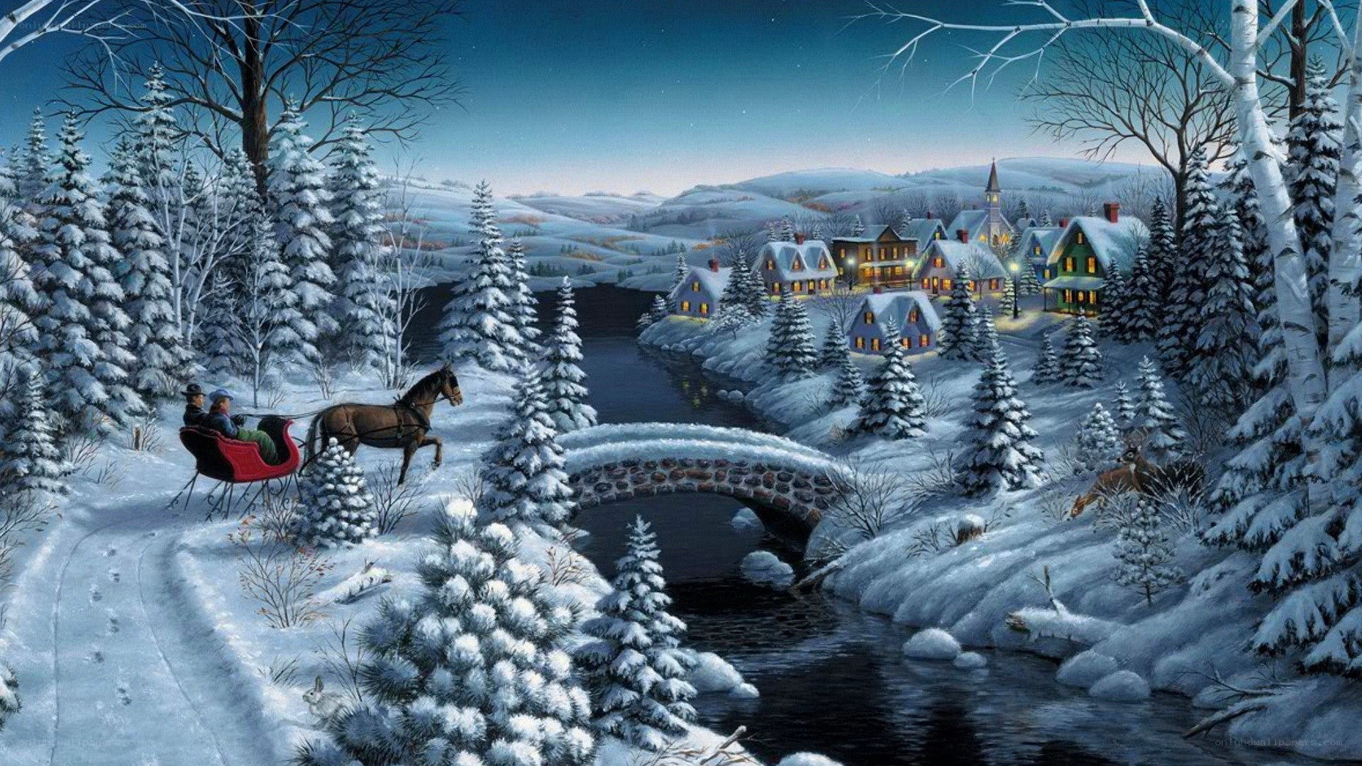 Winter sleigh ride at night