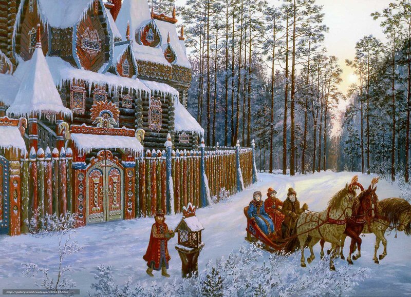 Winter Sleigh Ride in a Russian Village