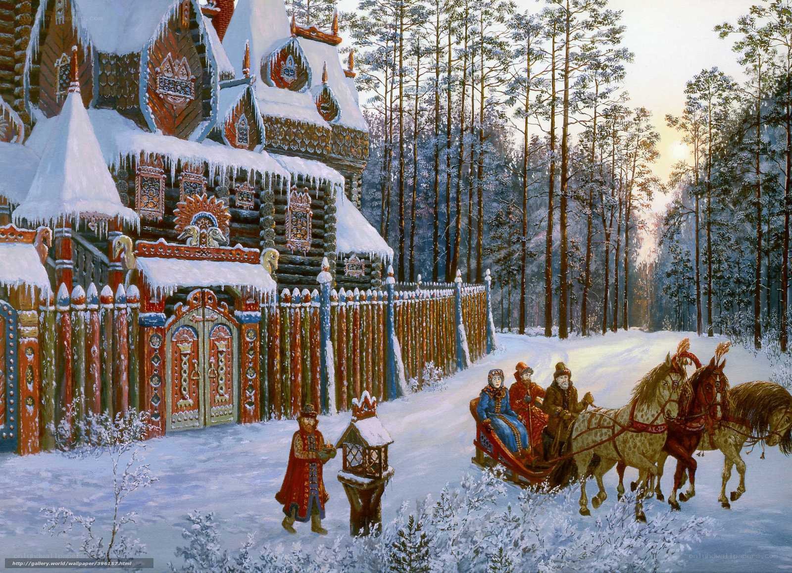 Winter Sleigh Ride in a Russian Village