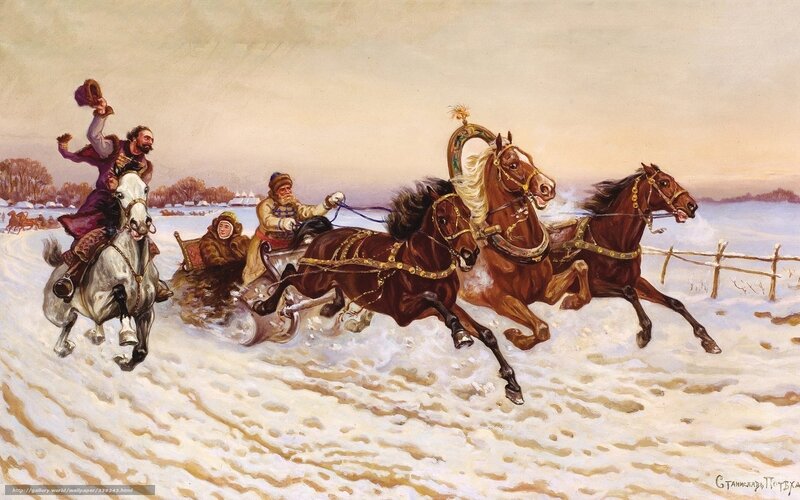 Winter sleigh ride scene