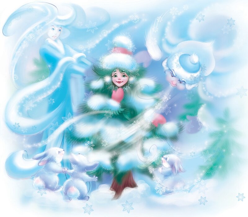 Winter Spirit with Rabbits