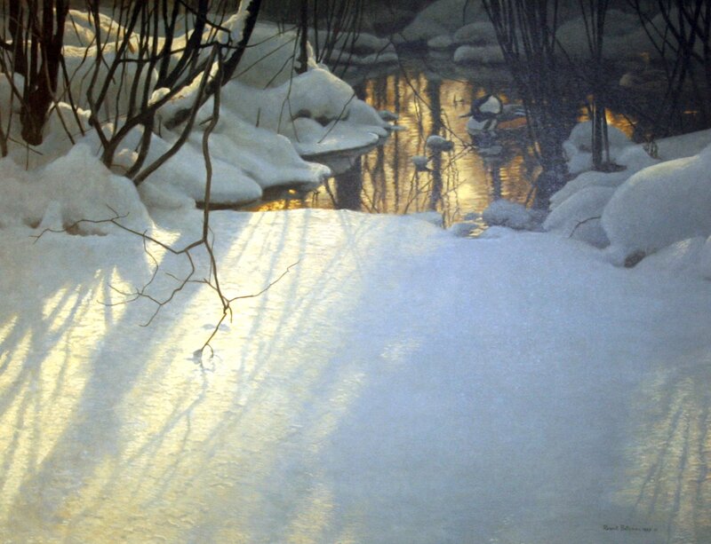 Winter Stream at Sunset