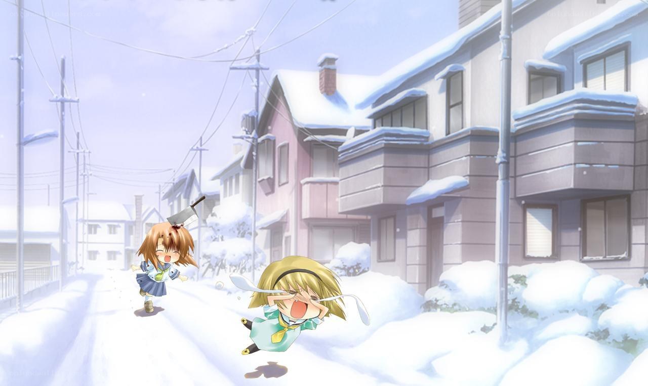 Winter street chase scene