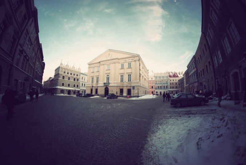 Winter street scene in a historic city