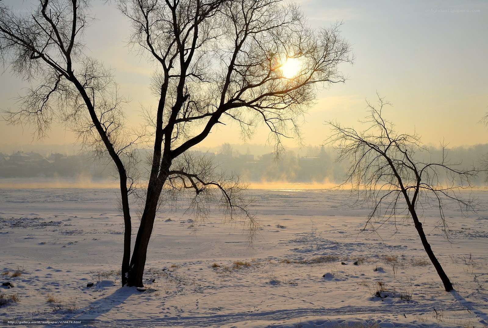 Winter sunrise over frozen river