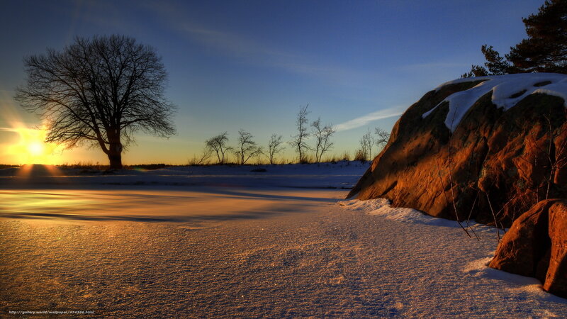 Winter sunset by the lake