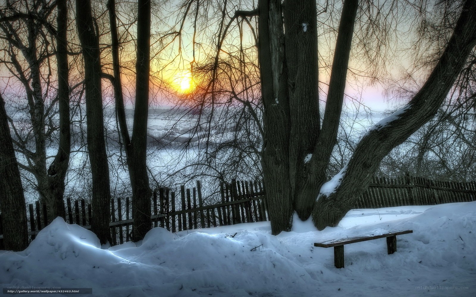 Winter sunset by the river