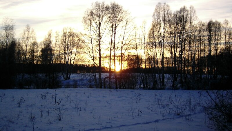 Winter sunset in a snowy field