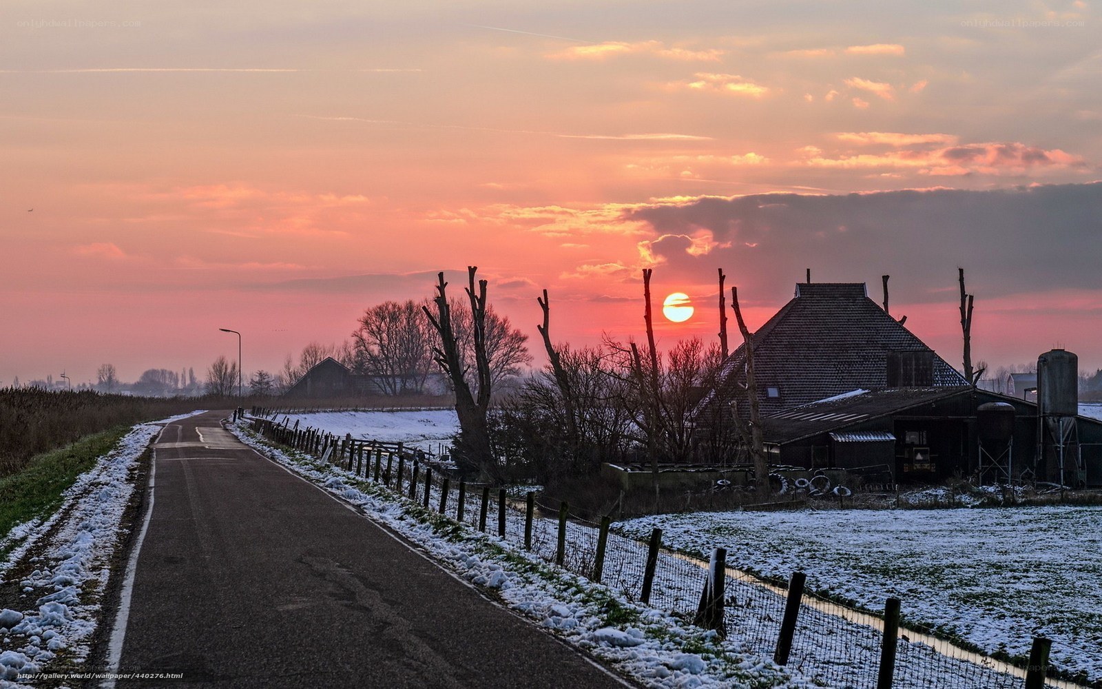 Winter sunset on a rural road