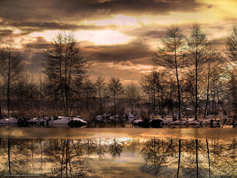 Winter sunset over a calm river
