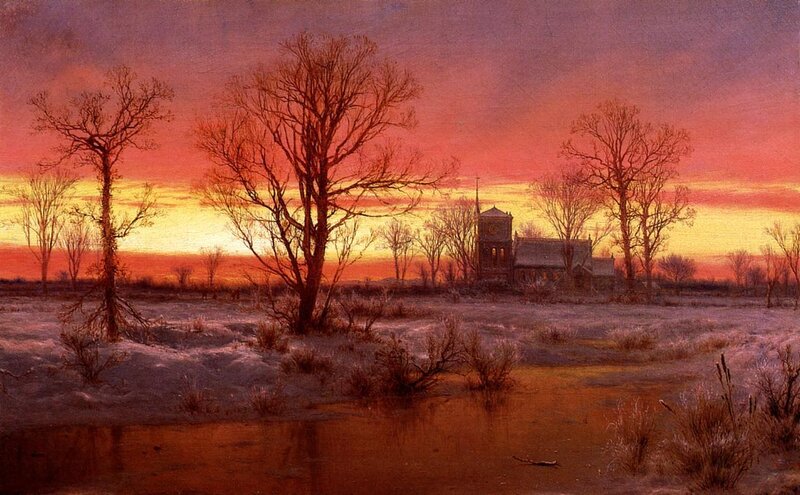Winter sunset over a church