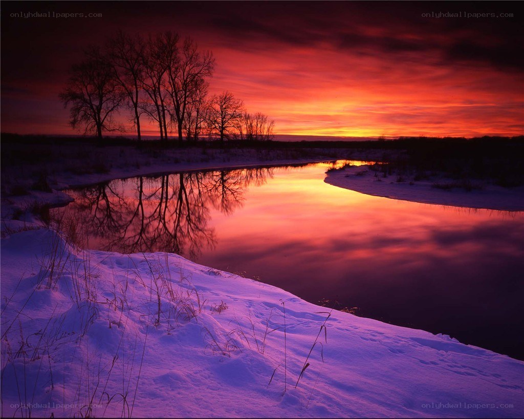 Winter sunset over a river