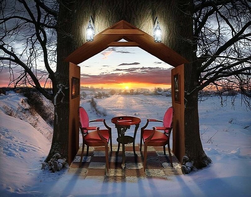 Winter sunset viewing nook