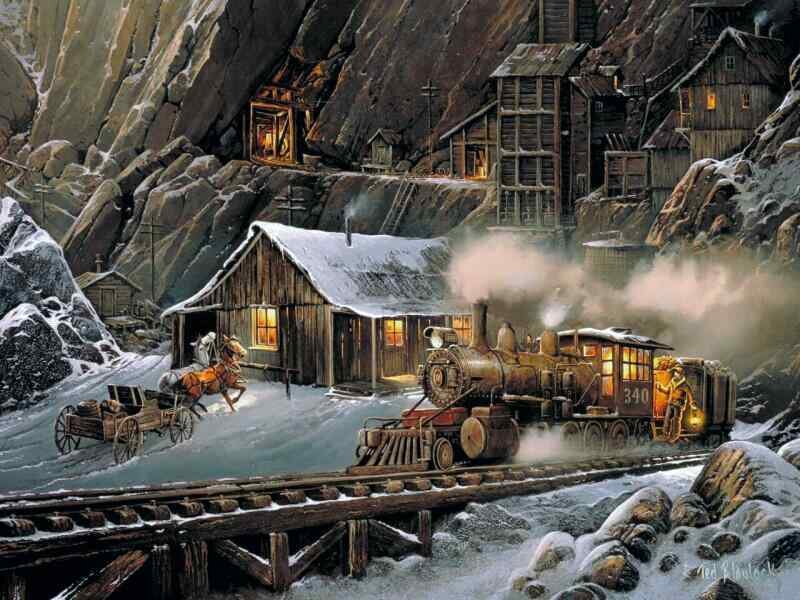 Winter train in a mining town